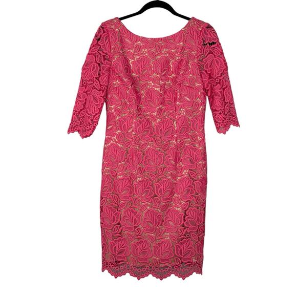 Eliza J Sheath Dress Lace Overlay 3/4 Sleeve Feminine Pink Size 8 - Picture 1 of 8